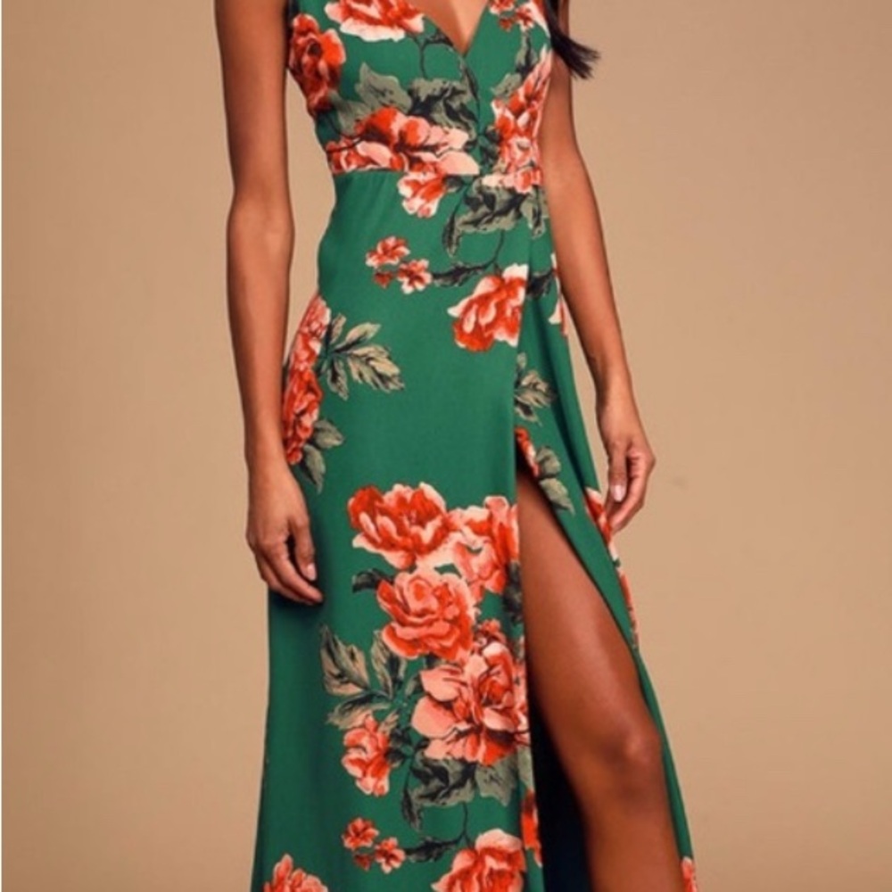Lulu's Green Floral Maxi Dress